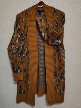 Jessica Simpson Mustard Leopard Open-Front Cardigan